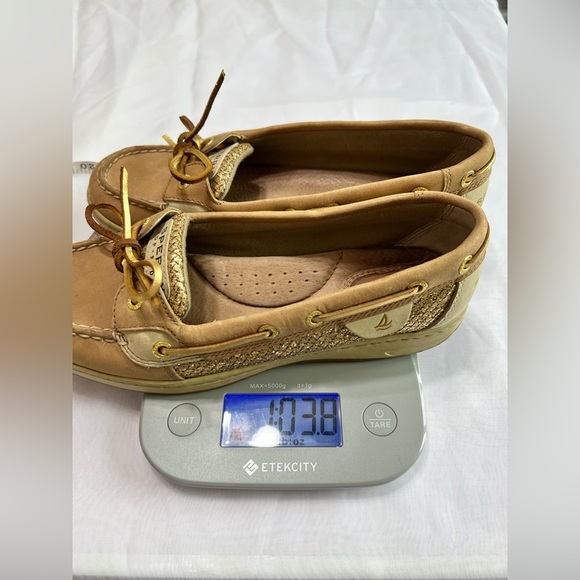 Sperry Womens Songfish Tan Gold Glitter Leather Boat Shoes Loafers Flats 8.5 - Picture 8 of 8